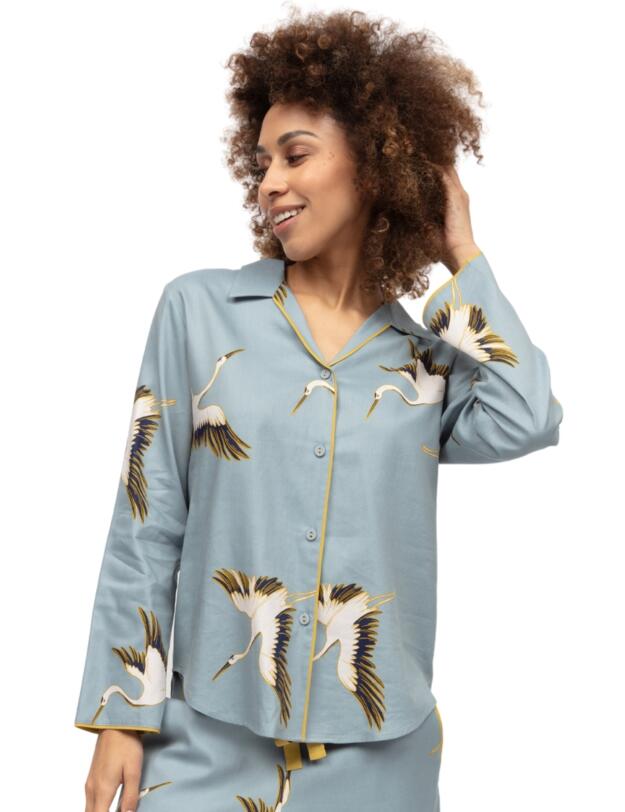 Cyberjammies Piper Crane Bird Print Pyjama Top Blue Mix
