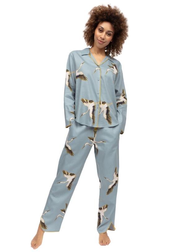 Cyberjammies Piper Crane Bird Print Pyjama Top Blue Mix