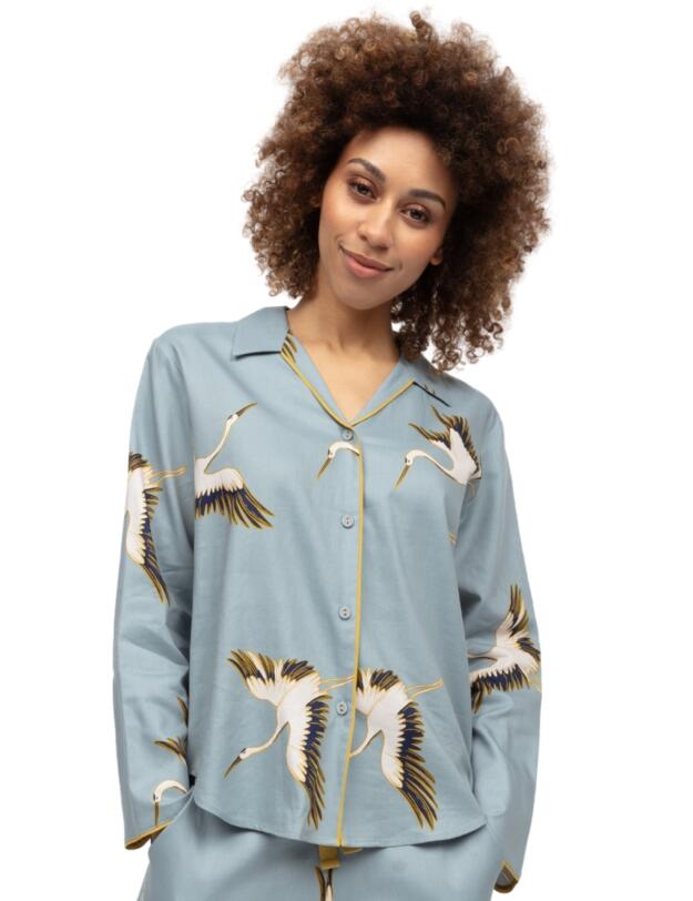 Cyberjammies Piper Crane Bird Print Pyjama Top Blue Mix
