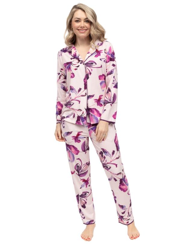 Cyberjammies Colette Floral Printed Jersey Pyjama Top Pink Mix