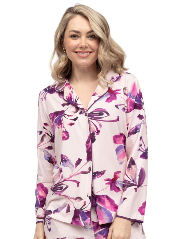Cyberjammies Colette Floral Printed Jersey Pyjama Top Pink Mix
