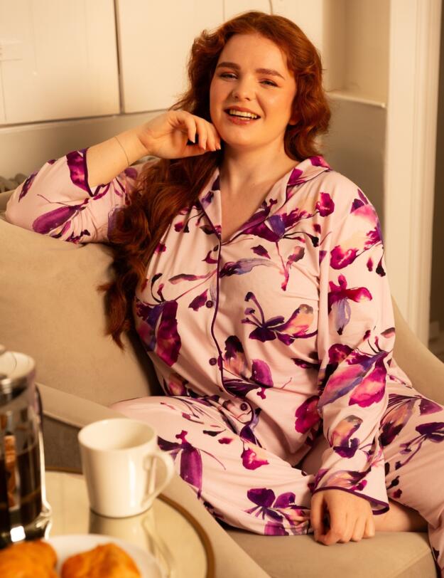 Cyberjammies Colette Floral Printed Jersey Pyjama Top Pink Mix