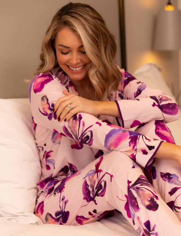 Cyberjammies Colette Floral Printed Jersey Pyjama Top Pink Mix