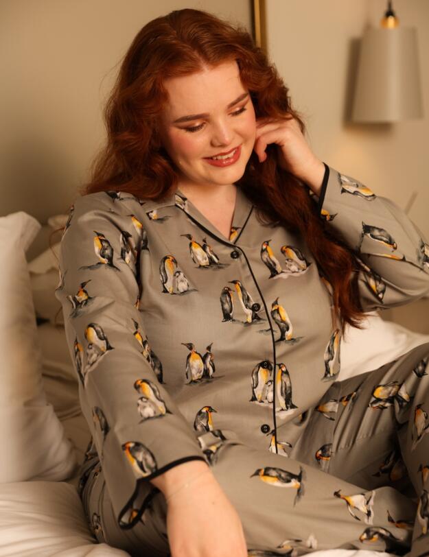 Cyberjammies Parker Penguin Print Pyjama Top Grey Mix