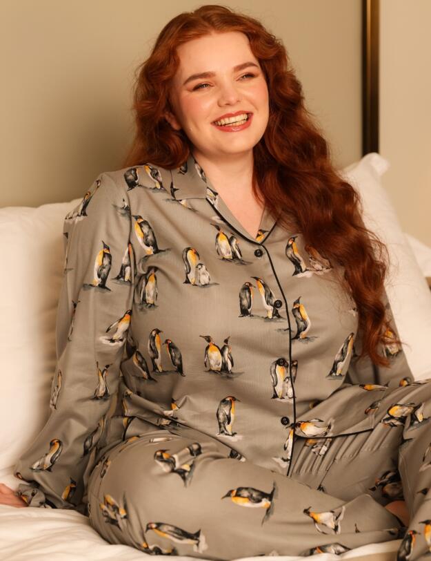Cyberjammies Parker Penguin Print Pyjama Top Grey Mix