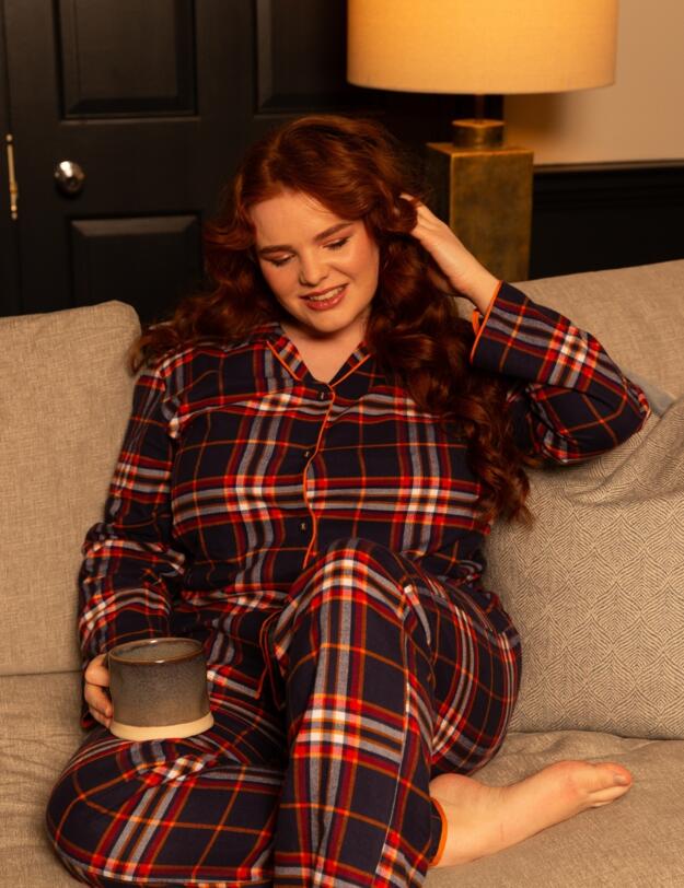 Cyberjammies Taylor Lightly Brushed Check Pyjama Bottoms Navy Mix