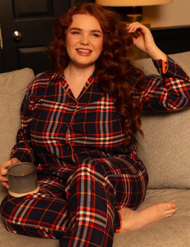 Cyberjammies Taylor Lightly Brushed Check Pyjama Bottoms Navy Mix