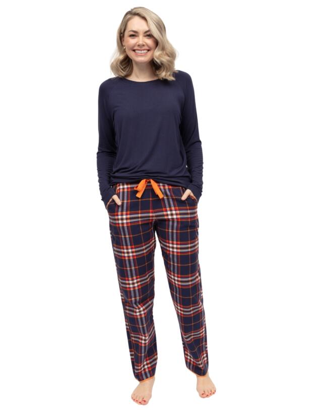 Cyberjammies Taylor Lightly Brushed Check Pyjama Bottoms Navy Mix