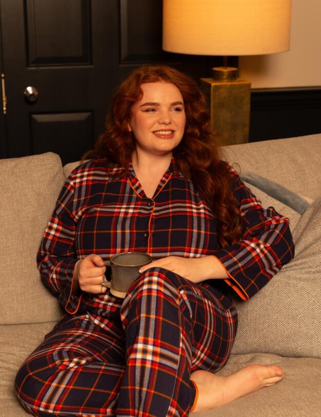 Cyberjammies Taylor Lightly Brushed Check Pyjama Top Navy Mix