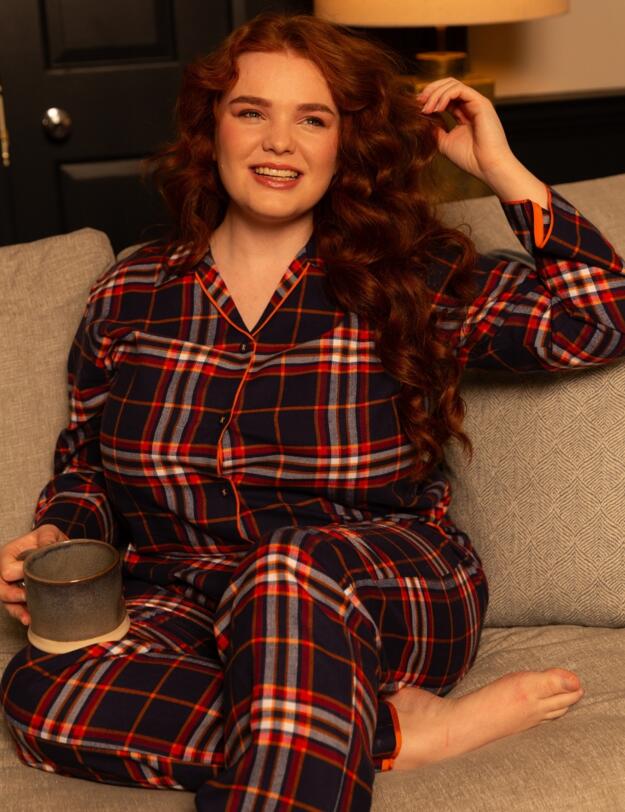 Cyberjammies Taylor Lightly Brushed Check Pyjama Top Navy Mix