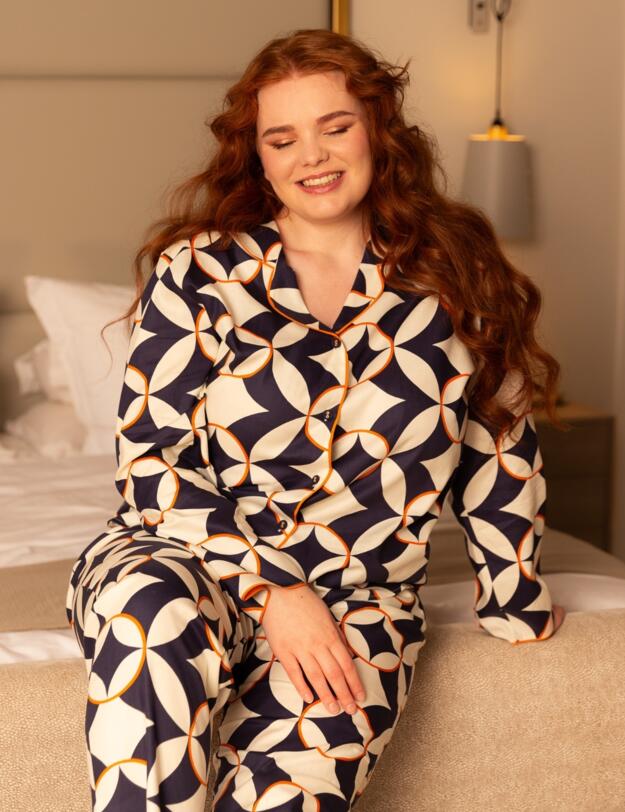 Cyberjammies Taylor Big Geo Print Pyjama Top Navy Mix