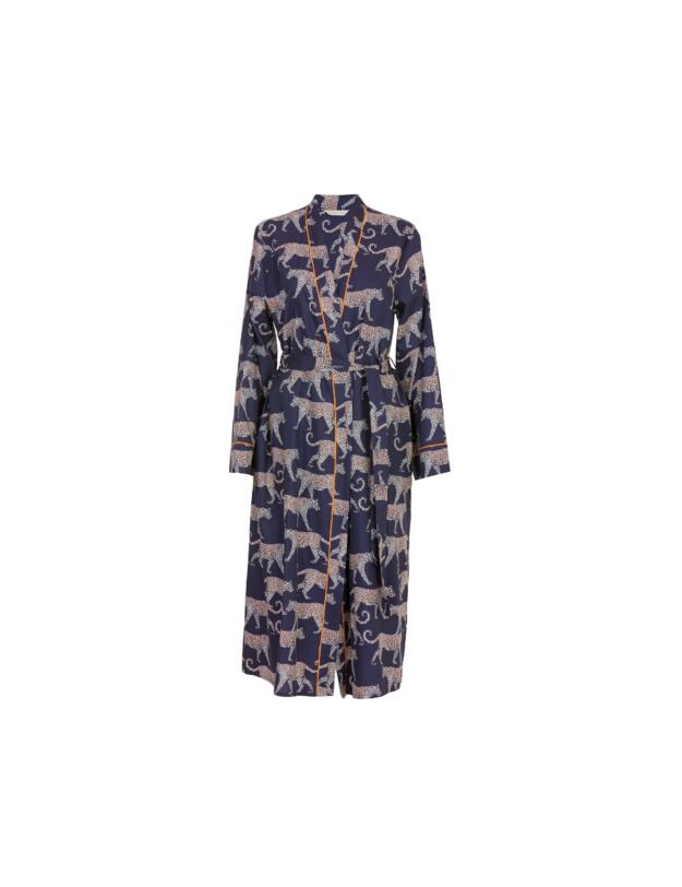 Cyberjammies Taylor Leopard Print Long Dressing Gown Navy Mix