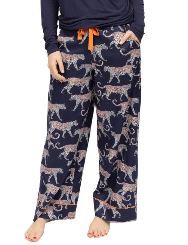 Cyberjammies Taylor Leopard Print Wide Leg Pyjama Bottoms Navy Mix