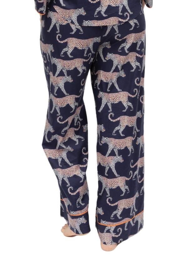 Cyberjammies Taylor Leopard Print Wide Leg Pyjama Bottoms Navy Mix