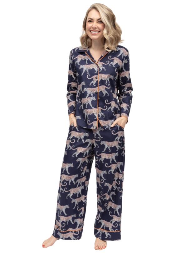 Cyberjammies Taylor Leopard Print Pyjama Top Navy Mix