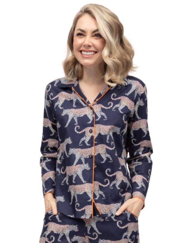 Cyberjammies Taylor Leopard Print Pyjama Top Navy Mix