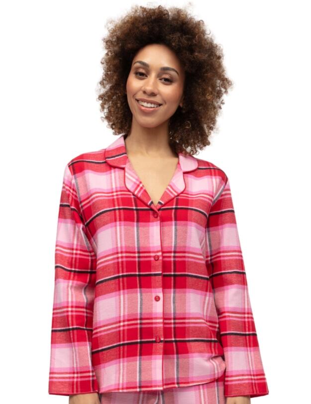 Cyberjammies Noelle Brushed Check Pyjama Top Red Mix