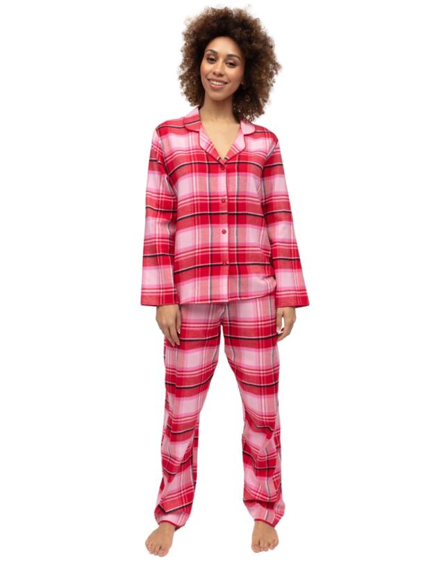 Cyberjammies Noelle Brushed Check Pyjama Top Red Mix