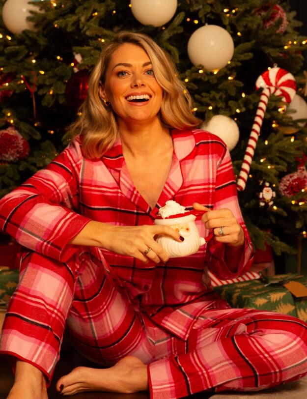 Cyberjammies Noelle Brushed Check Pyjama Top Red Mix