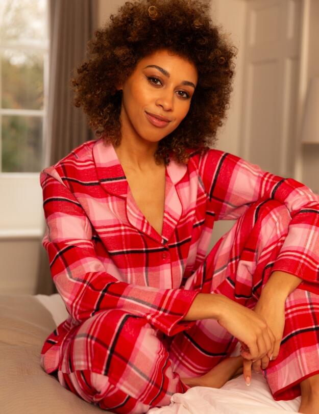 Cyberjammies Noelle Brushed Check Pyjama Top Red Mix