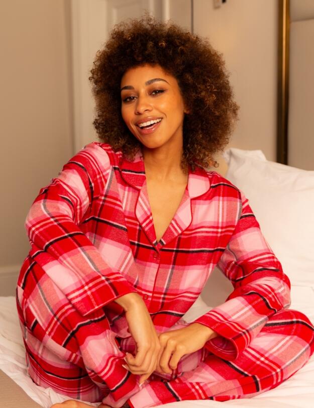 Cyberjammies Noelle Brushed Check Pyjama Top Red Mix