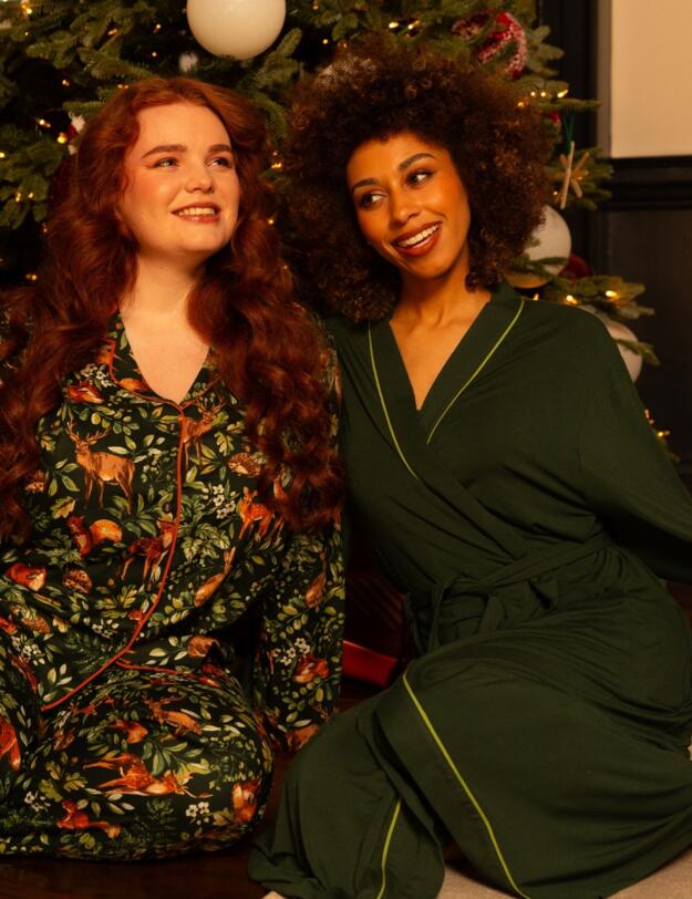 Cyberjammies Forrest Jersey Long Dressing Gown Dark Green