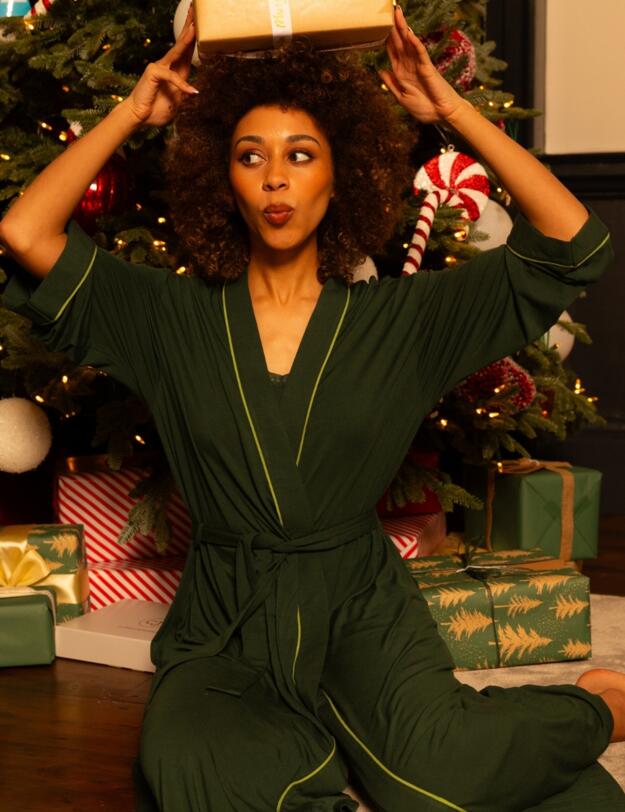 Cyberjammies Forrest Jersey Long Dressing Gown Dark Green