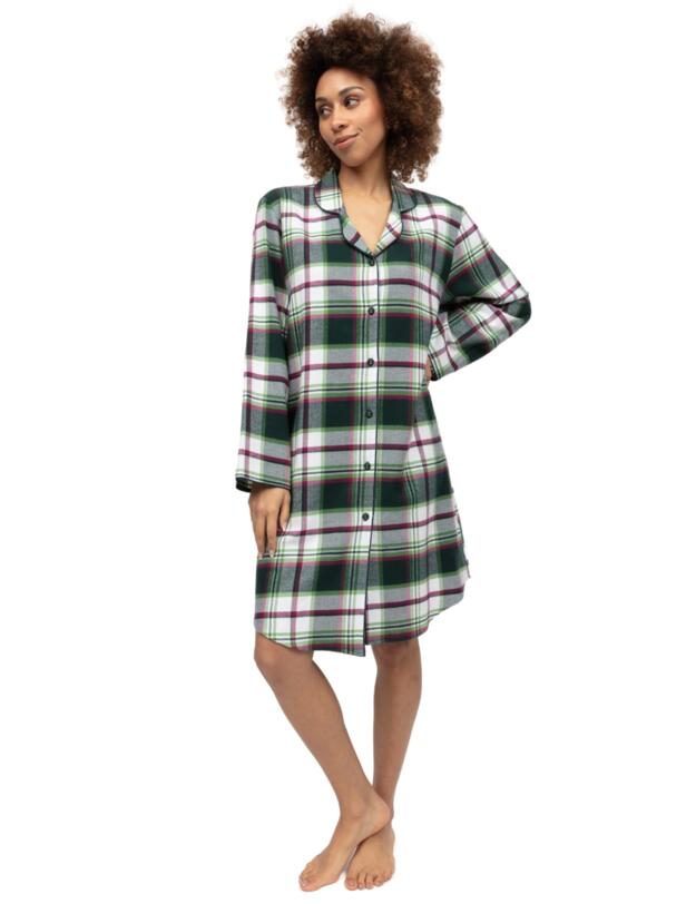 Cyberjammies Forrest Brushed Check Nightshirt Dark Green Mix