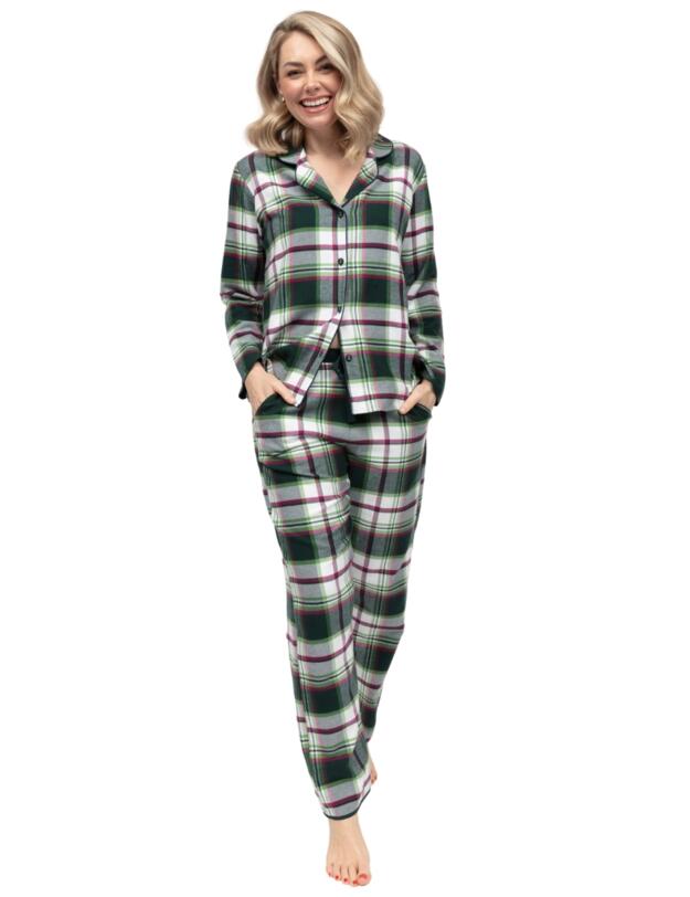 Cyberjammies Forrest Brushed Check Pyjama Bottoms Dark Green Mix