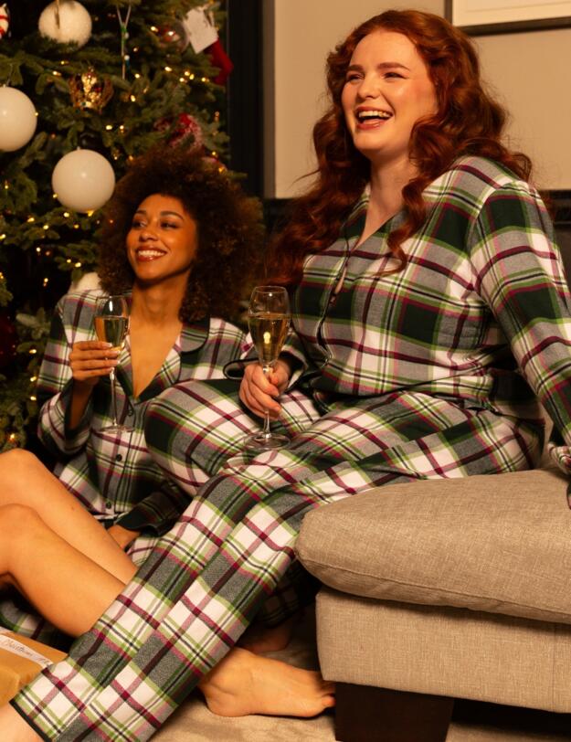 Cyberjammies Forrest Brushed Check Pyjama Bottoms Dark Green Mix
