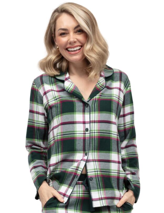 Cyberjammies Forrest Brushed Check Pyjama Top Dark Green Mix