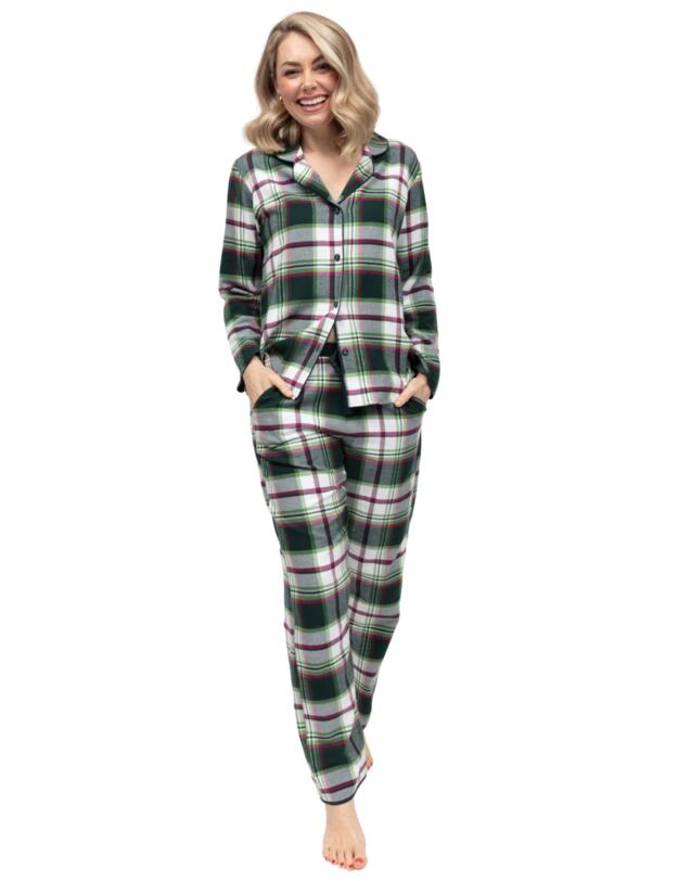 Cyberjammies Forrest Brushed Check Pyjama Top Dark Green Mix
