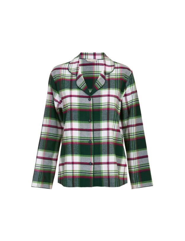 Cyberjammies Forrest Brushed Check Pyjama Top Dark Green Mix