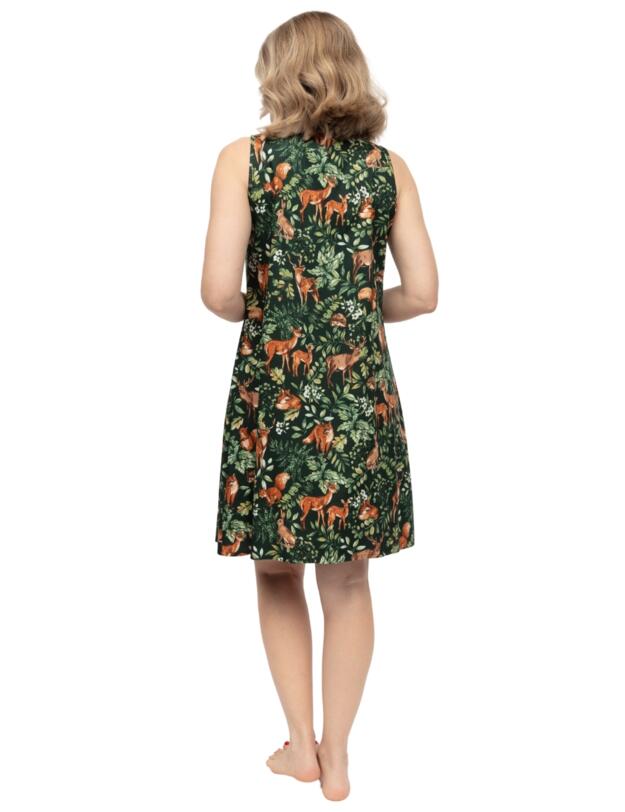 Cyberjammies Forrest Woodland Print Short Nightdress Dark Green Mix