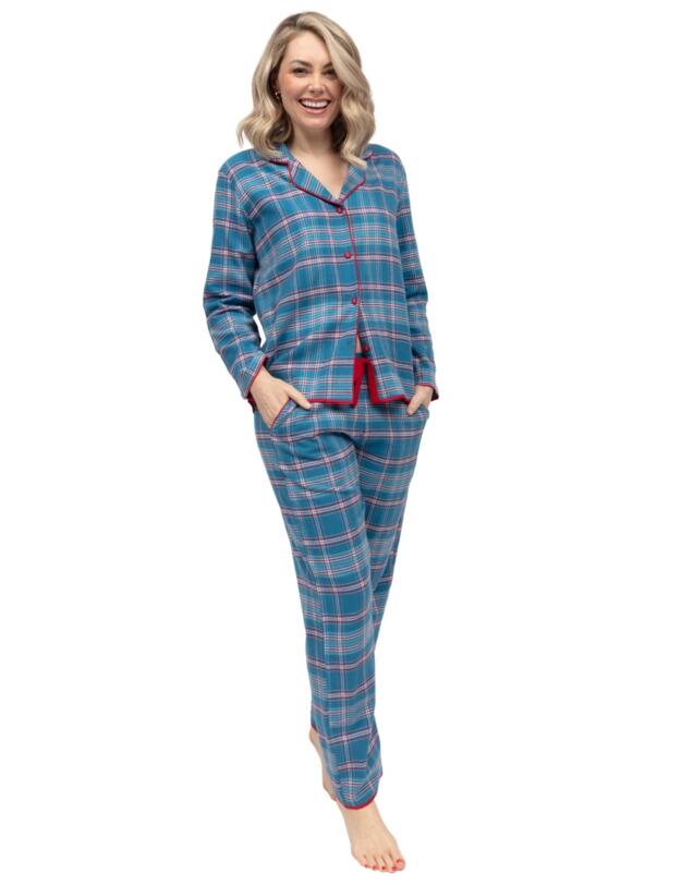 Cyberjammies Montana Brushed Check Pyjama Top Blue Mix