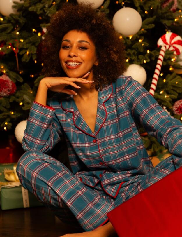 Cyberjammies Montana Brushed Check Pyjama Top Blue Mix