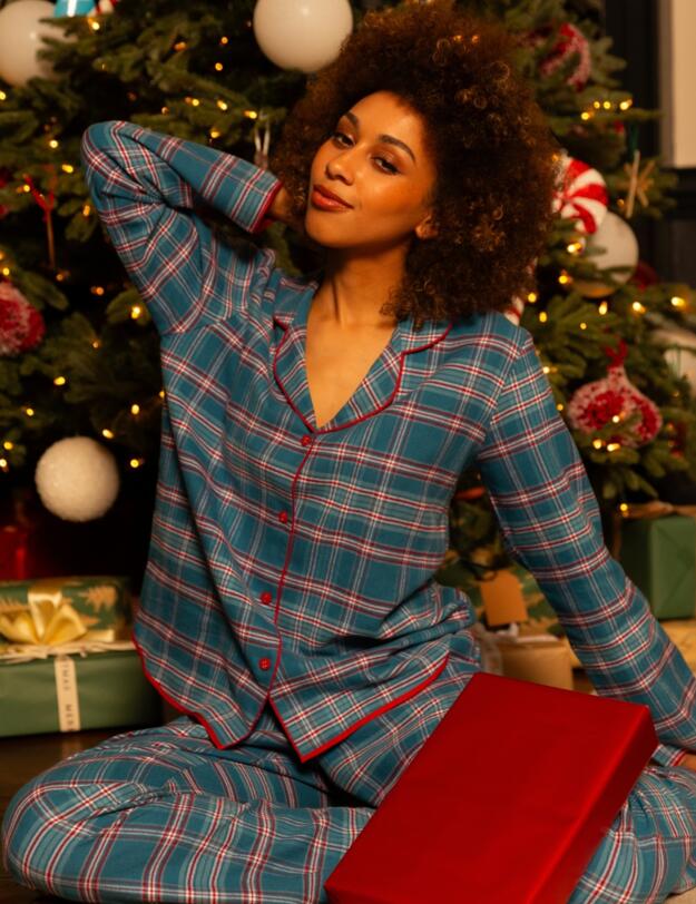 Cyberjammies Montana Brushed Check Pyjama Top Blue Mix