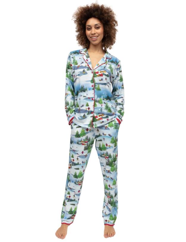 Cyberjammies Montana Winterscape Printed Jersey Pyjama Bottoms White Mix
