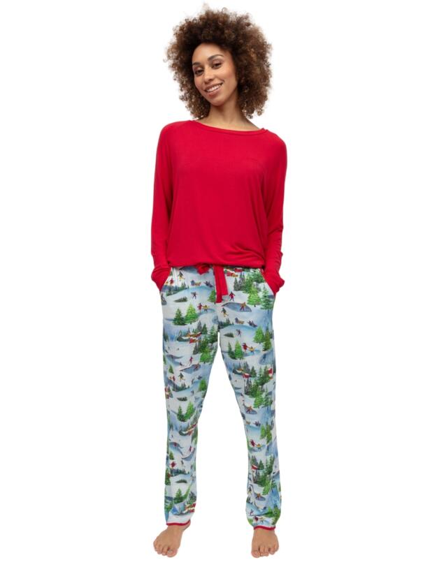 Cyberjammies Montana Winterscape Printed Jersey Pyjama Bottoms White Mix