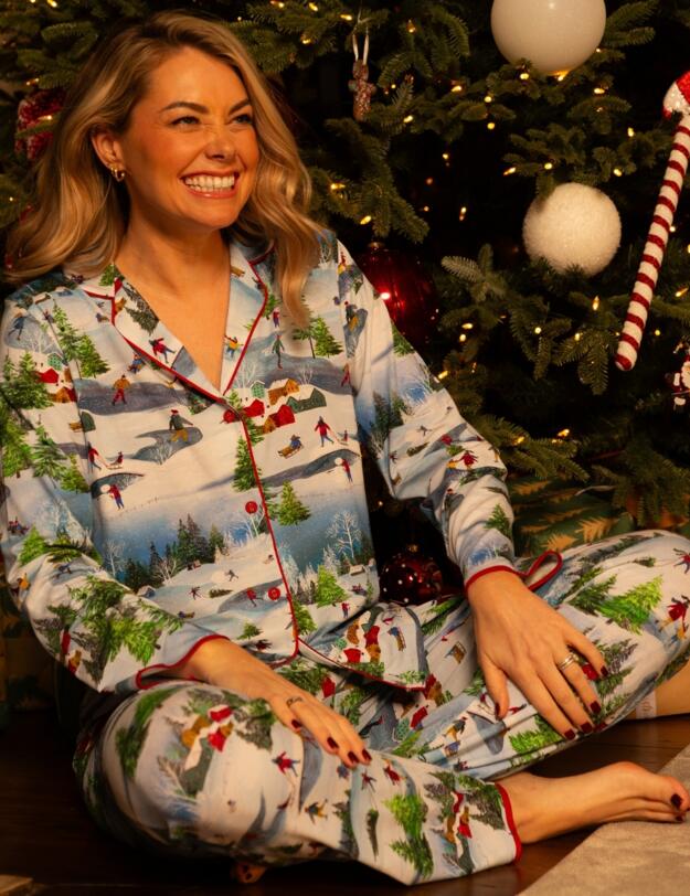 Cyberjammies Montana Winterscape Printed Jersey Pyjama Bottoms White Mix