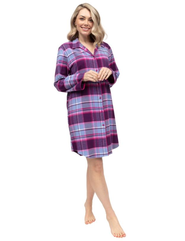 Cyberjammies Hazel Brushed Check Nightshirt Dark Purple Mix