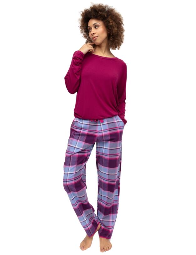 Cyberjammies Hazel Brushed Check Pyjama Bottoms Dark Purple Mix