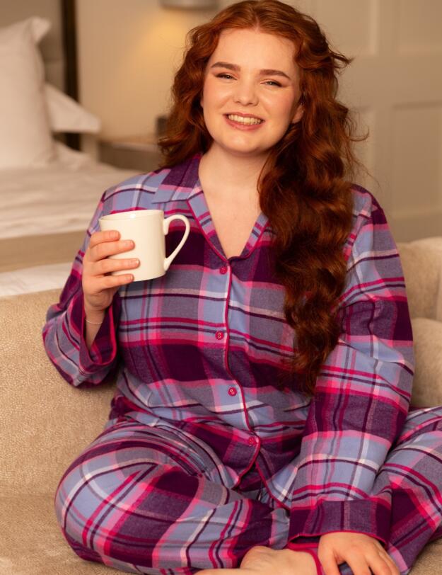 Cyberjammies Hazel Brushed Check Pyjama Bottoms Dark Purple Mix