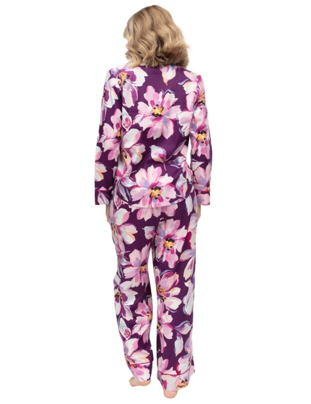 Cyberjammies Hazel Floral Print Wide Leg Pyjama Bottoms Dark Purple Mix