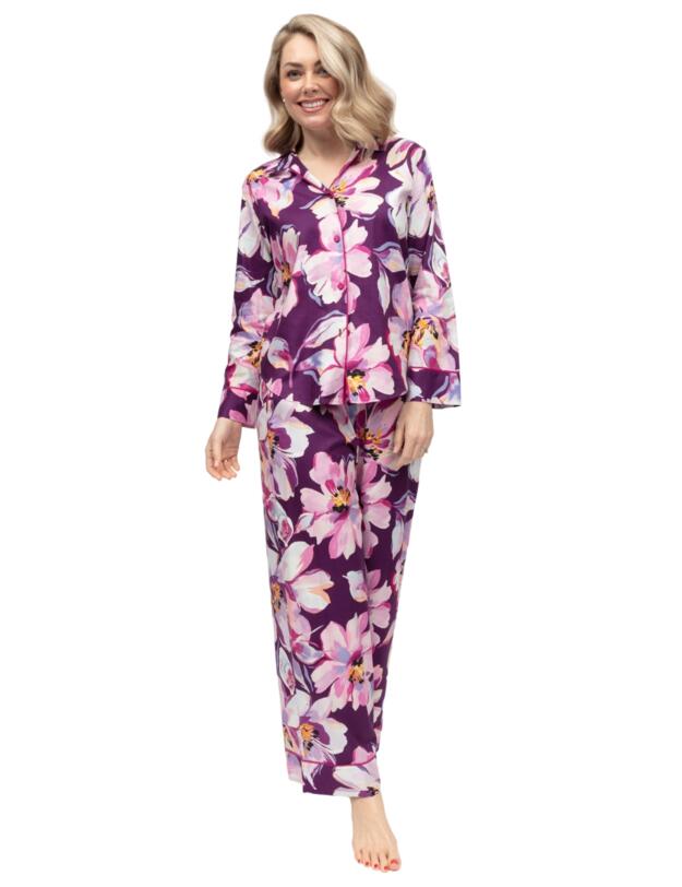 Cyberjammies Hazel Floral Print Pyjama Top Dark Purple Mix