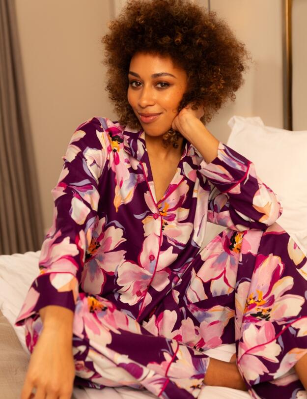 Cyberjammies Hazel Floral Print Pyjama Top Dark Purple Mix