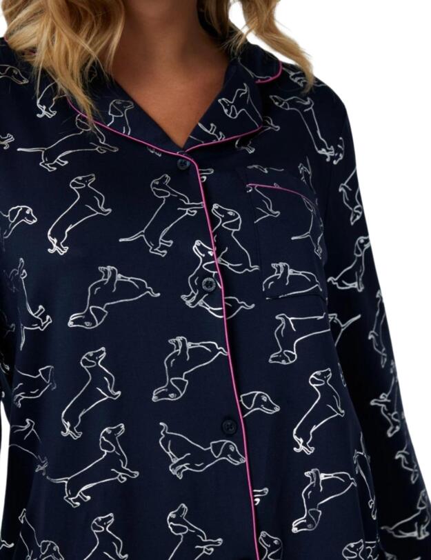 Chelsea Peers Long Pyjama Set Navy and Silver Foil Dachshund Print