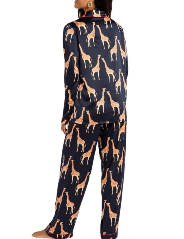 Chelsea Peers Satin Pyjama Set Navy Giraffe