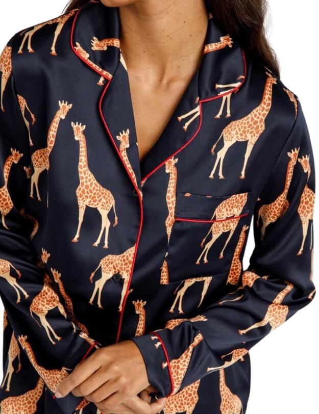 Chelsea Peers Satin Pyjama Set Navy Giraffe