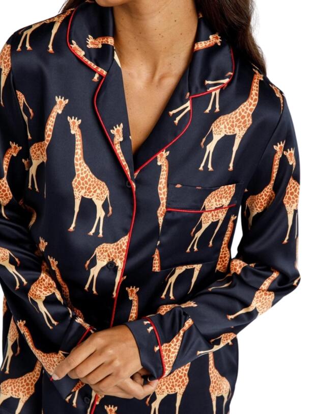Chelsea Peers Satin Long Pyjama Set Navy Giraffe